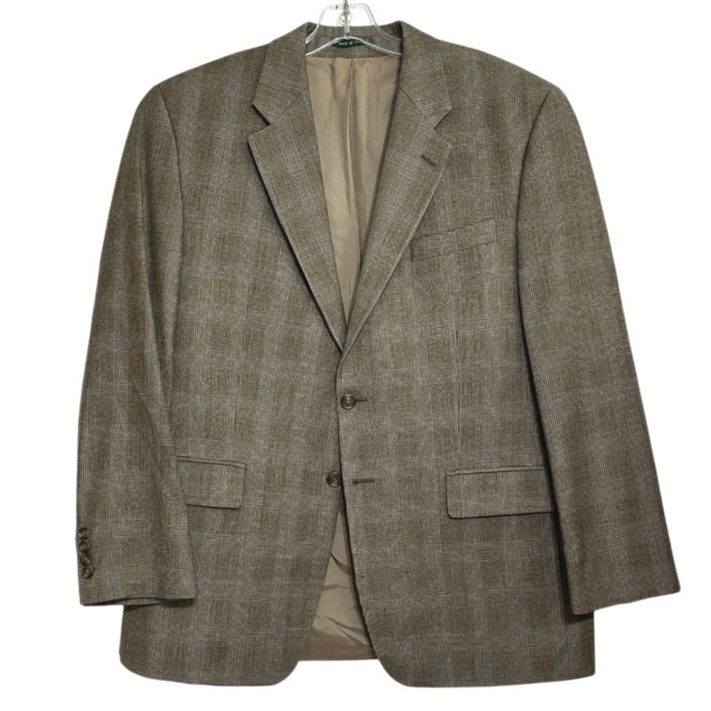 Lauren Ralph Lauren Blazer Mens Brown Glen Plaid Wool Cashmere Blend Classic 44R